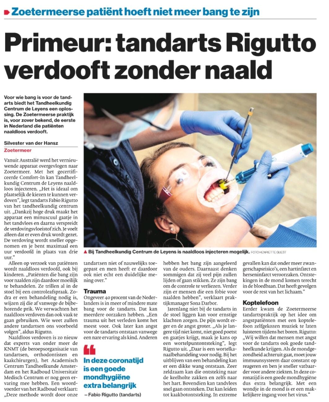 Streekblad Zoetermeer - Primeur: tandarts Rigutto verdooft zonder naald